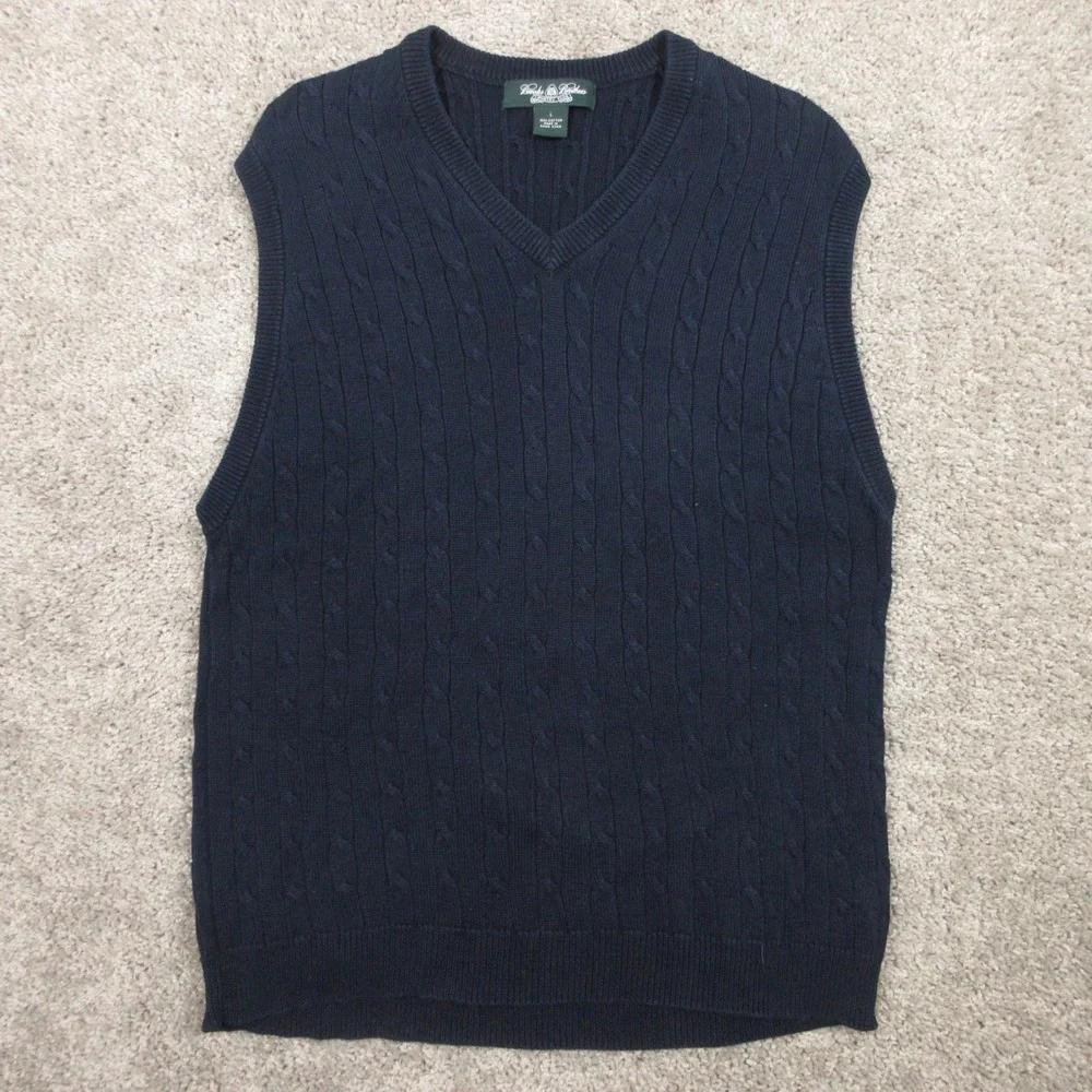 Brooks Brothers Sweater Mens Large Navy Blue Country Club Vest Cable Knit Preppy